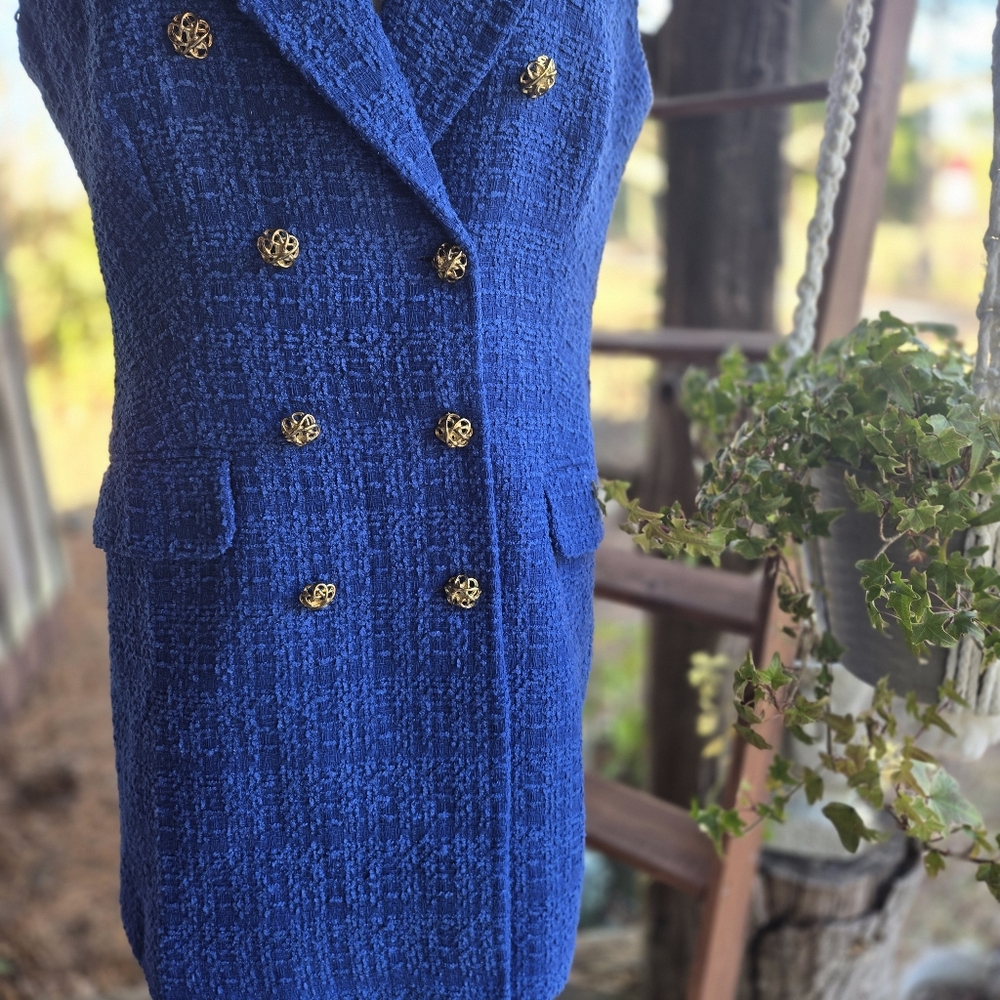 Galita Bright Blue Tweed Blazer Midi Dress Size Large - Picture 4 of 15